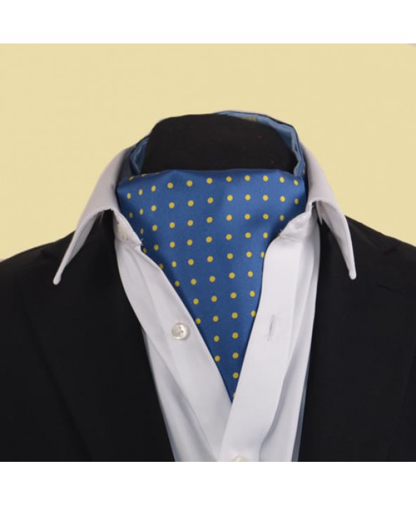 Fine Silk Spotted Cravat with Yellow Spots on French Blue